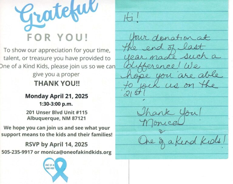 Thank you Letter from One of a Kind Kids